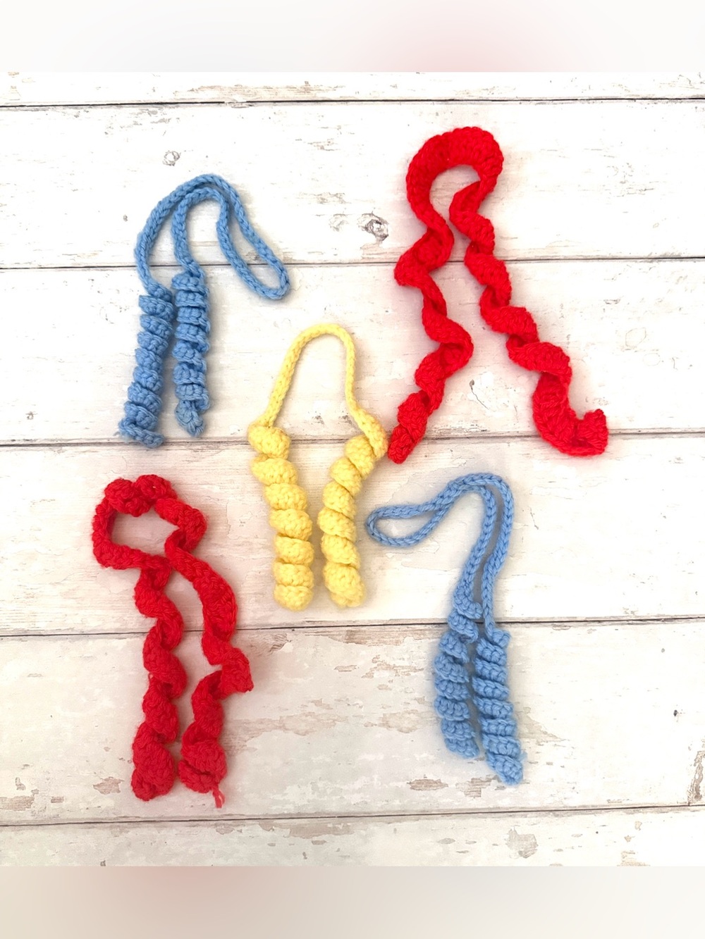 Girls Vintage Crochet Hair Ribbons Toe Up Curly Bows Set of 5